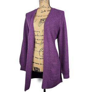 FatFace Purple Open Front Cardigan Longline Knit Sweater Pockets Womens Size‎ 6